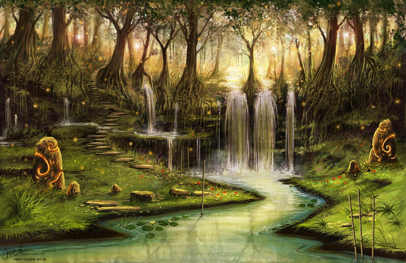 Enchanted Forest Waterfall — Green
