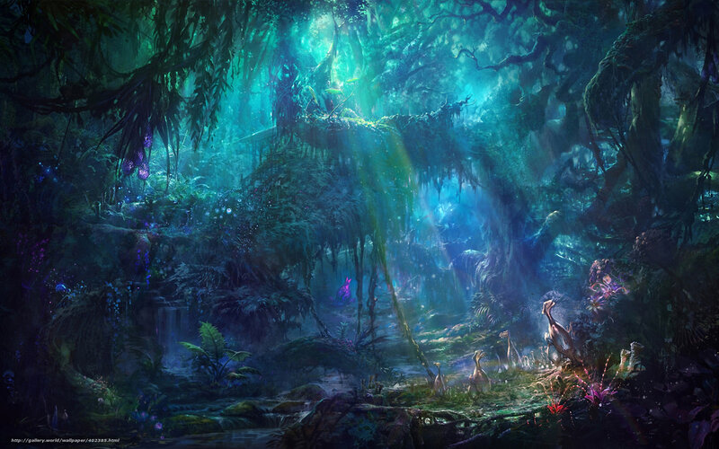 Enchanted forest with glowing light