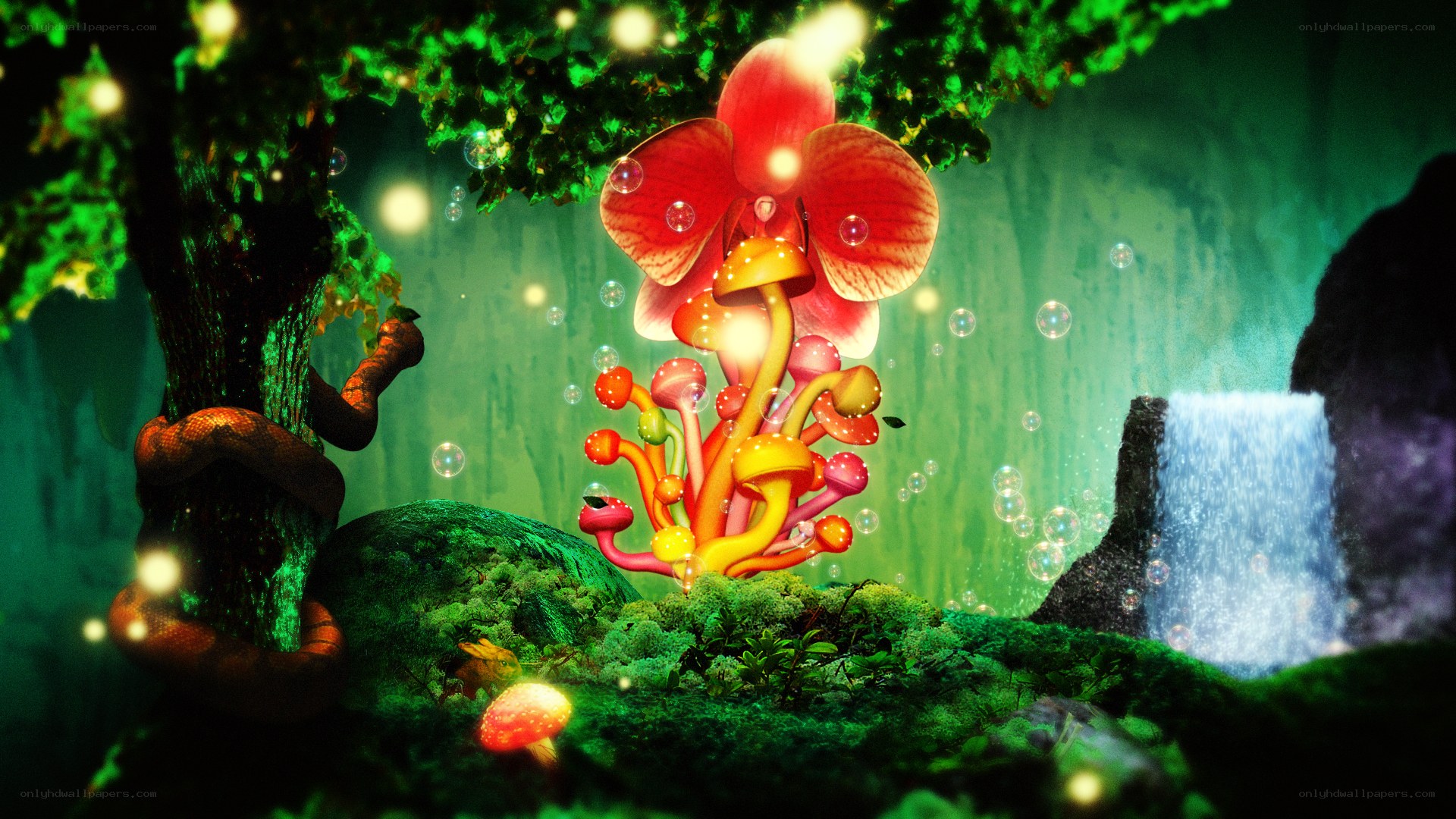 enchanted forest with glowing mushrooms