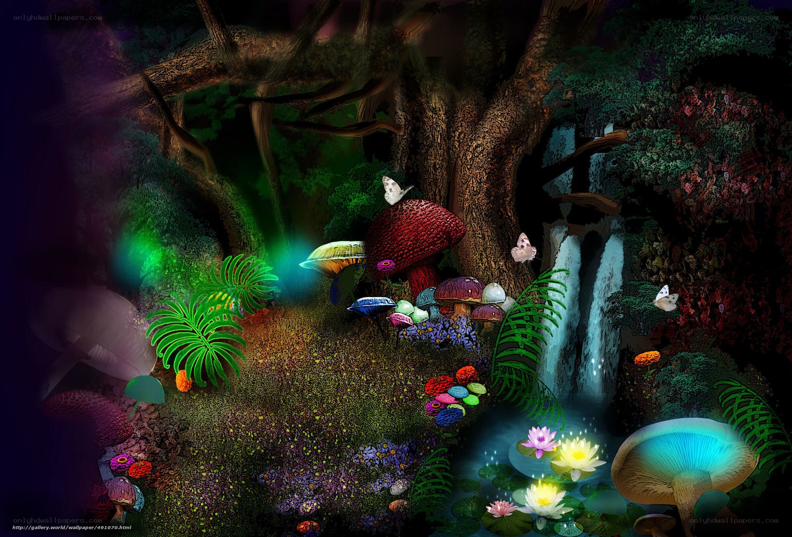 enchanted forest with glowing mushrooms