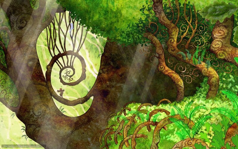 enchanted forest with spiral trees
