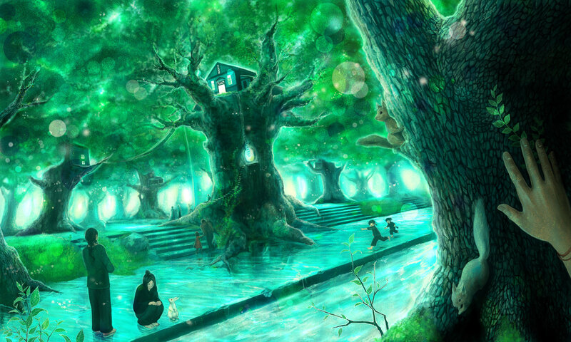 enchanted forest with treehouse