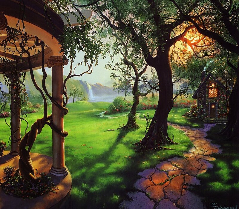 Enchanted garden with cottage