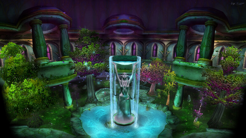 enchanted garden with statue