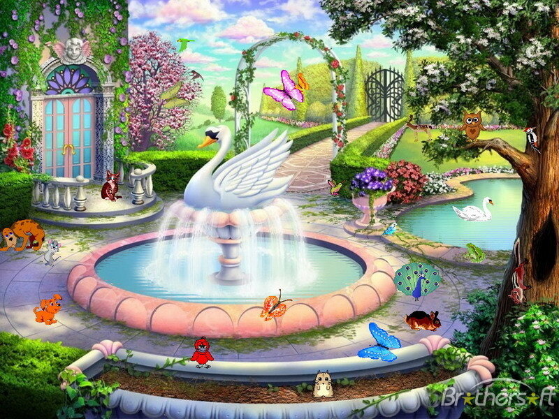 enchanted garden with swan fountain