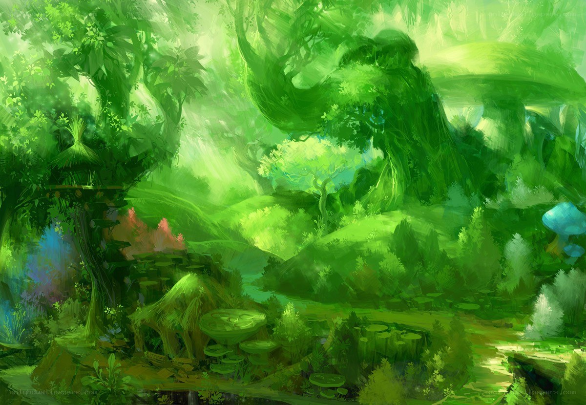 Enchanted green forest landscape