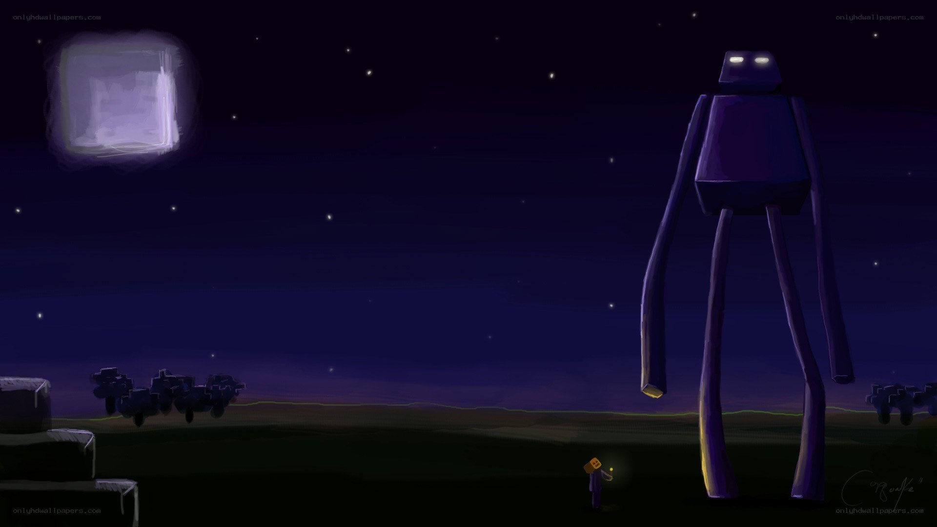 Enderman and player at night