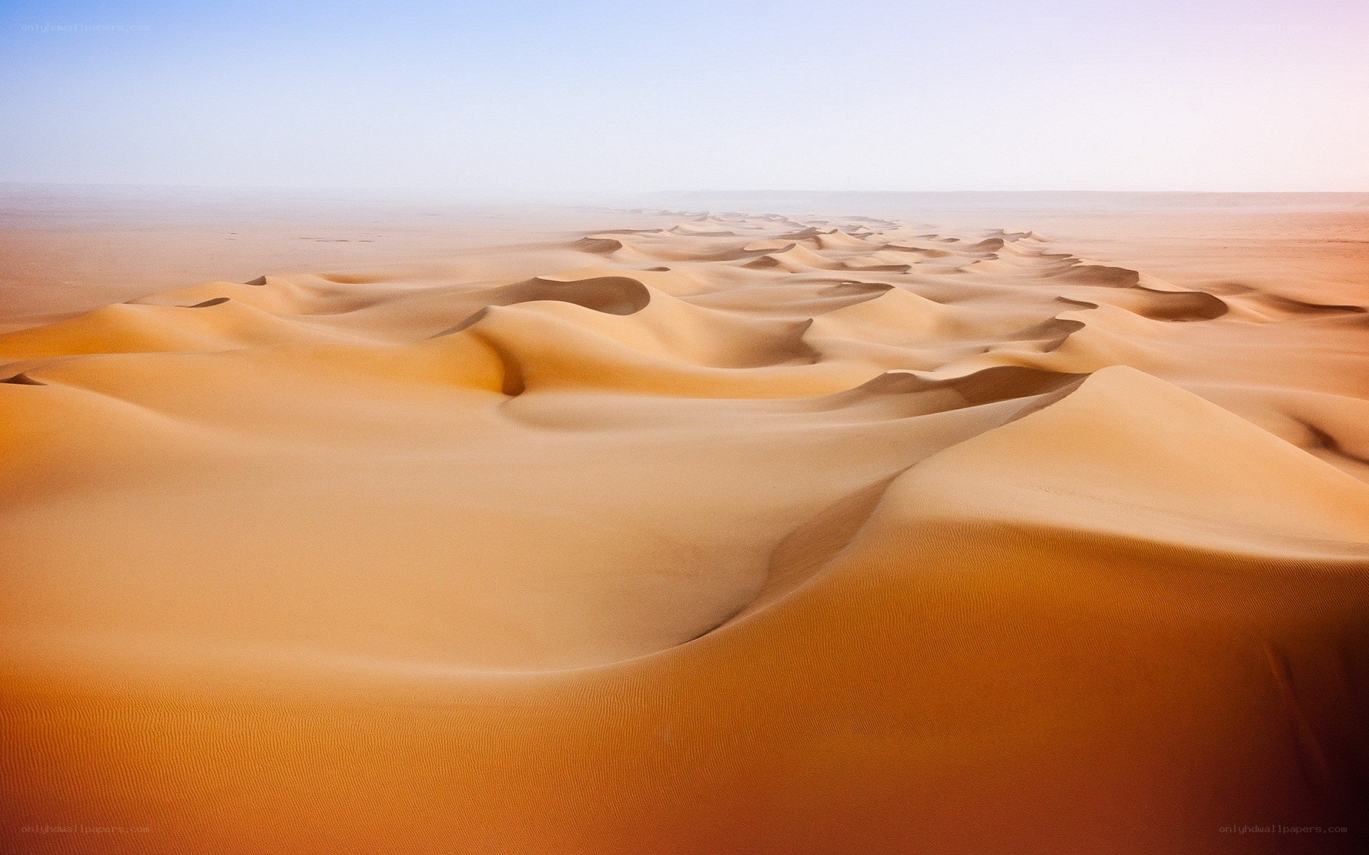 Endless sand dunes in desert