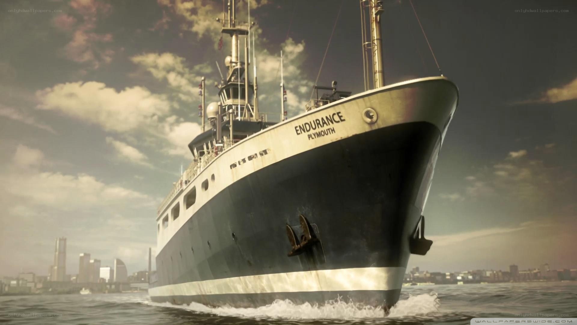 Endurance ship in city harbor