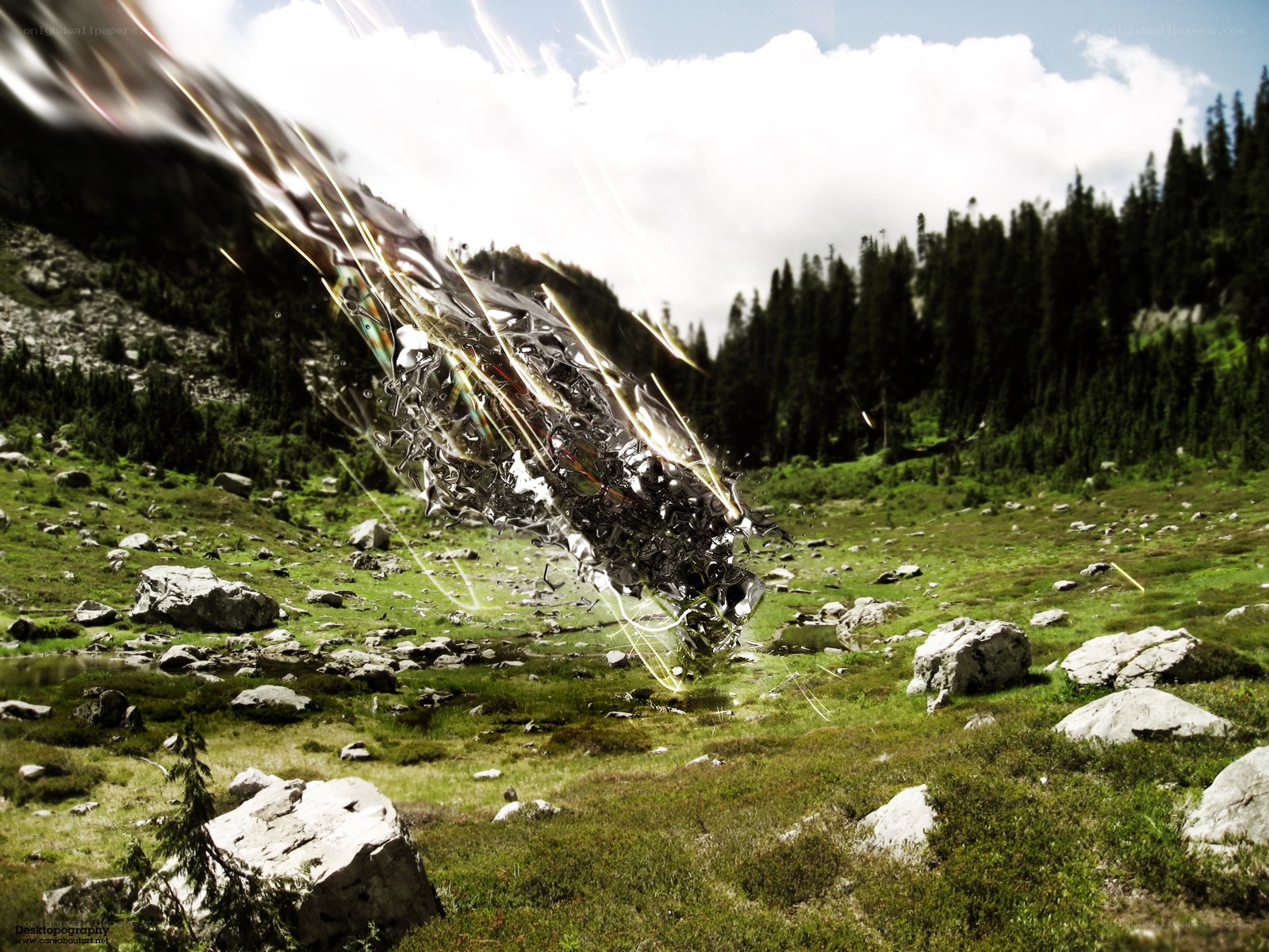 Energy blast in mountain valley
