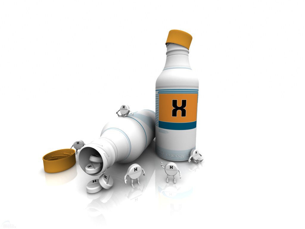 Energy drink bottle with pills