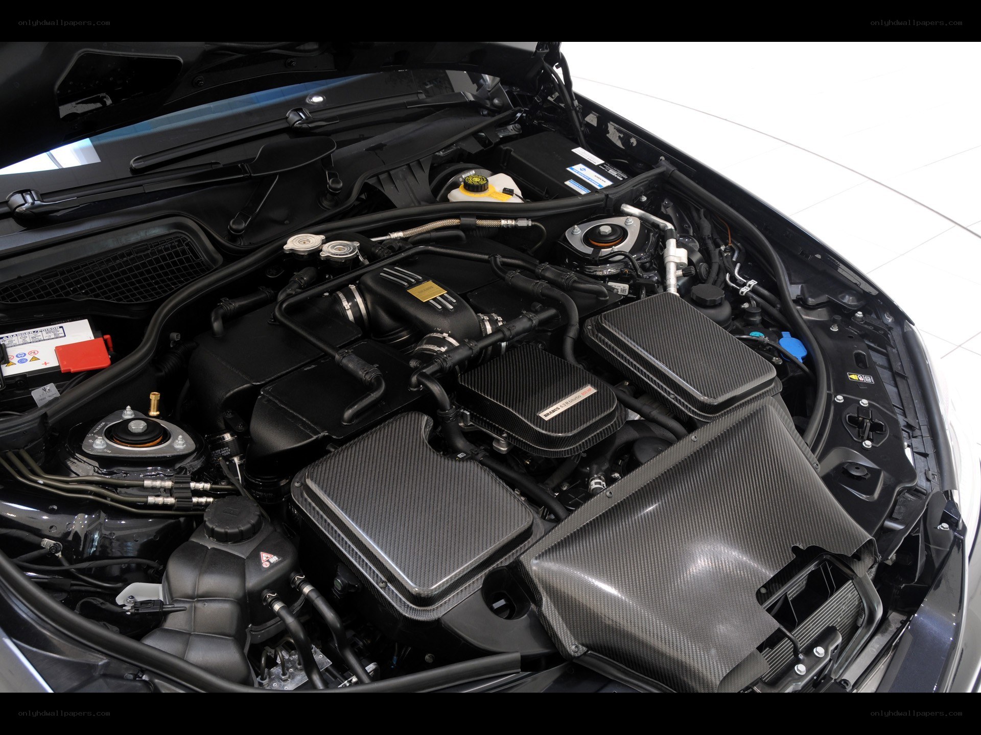 engine bay of a performance car