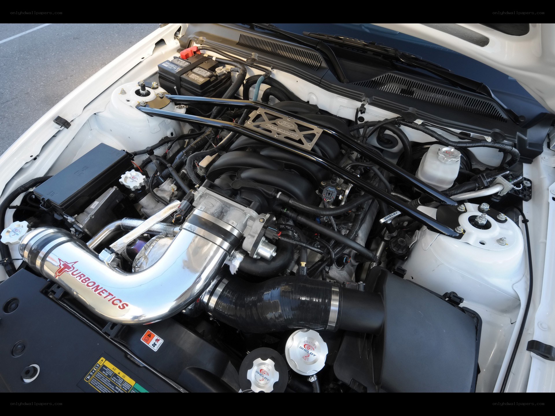 engine bay of a performance car