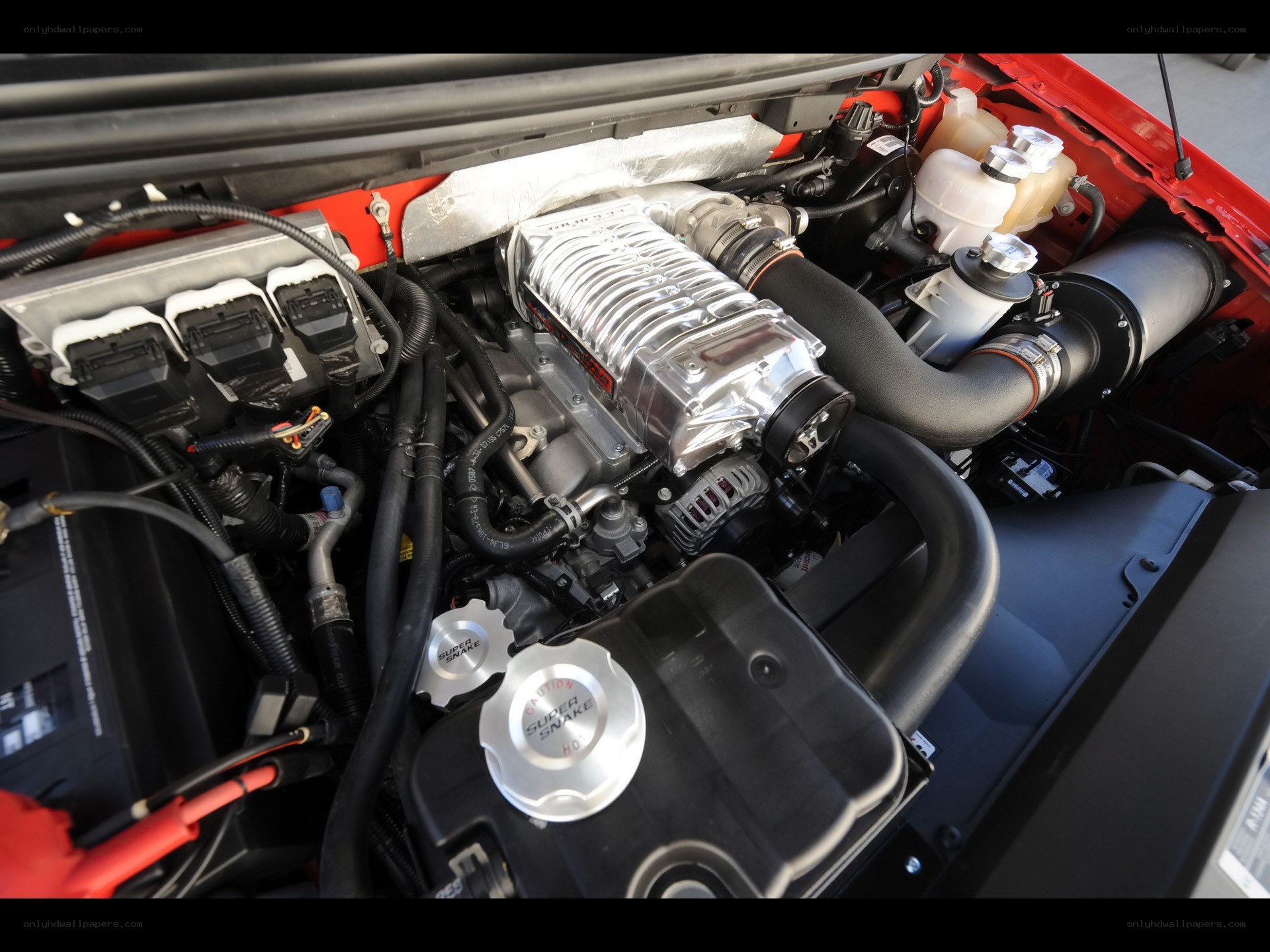 engine bay of a performance car