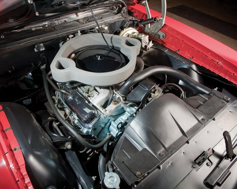 engine bay of a red car