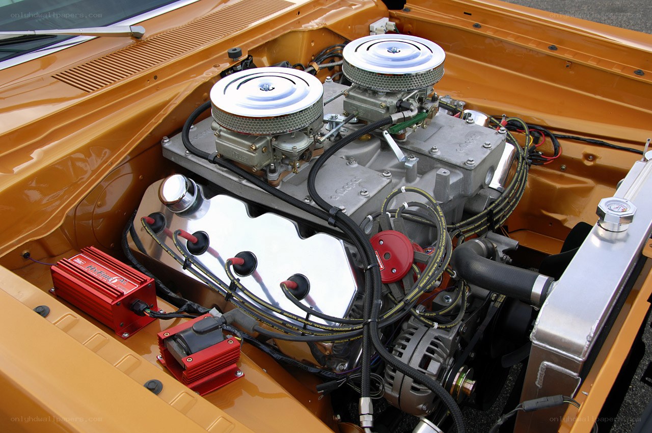 engine bay of classic car