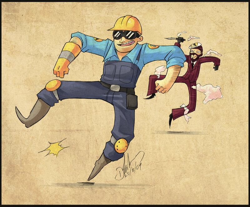 Engineer kicks spy