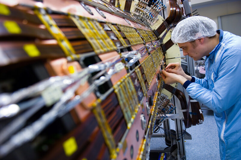 Engineer working on electronics