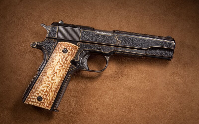 Engraved Pistol — Brown, Dramatic
