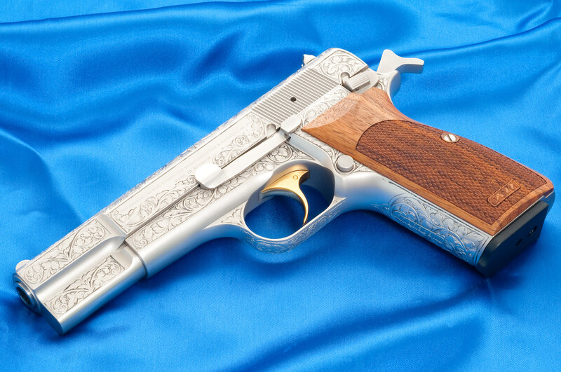 Engraved Pistol on Blue — Neutral