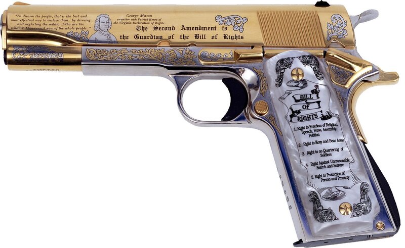 Engraved pistol with Bill of Rights