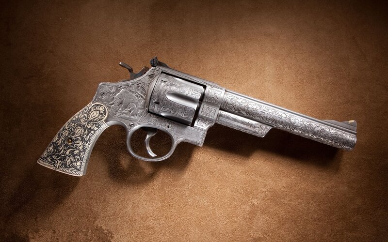 Engraved Revolver — Silver, Dramatic, Photograph