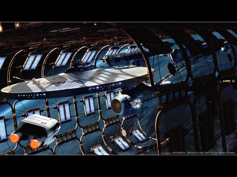 Enterprise in drydock with shuttle