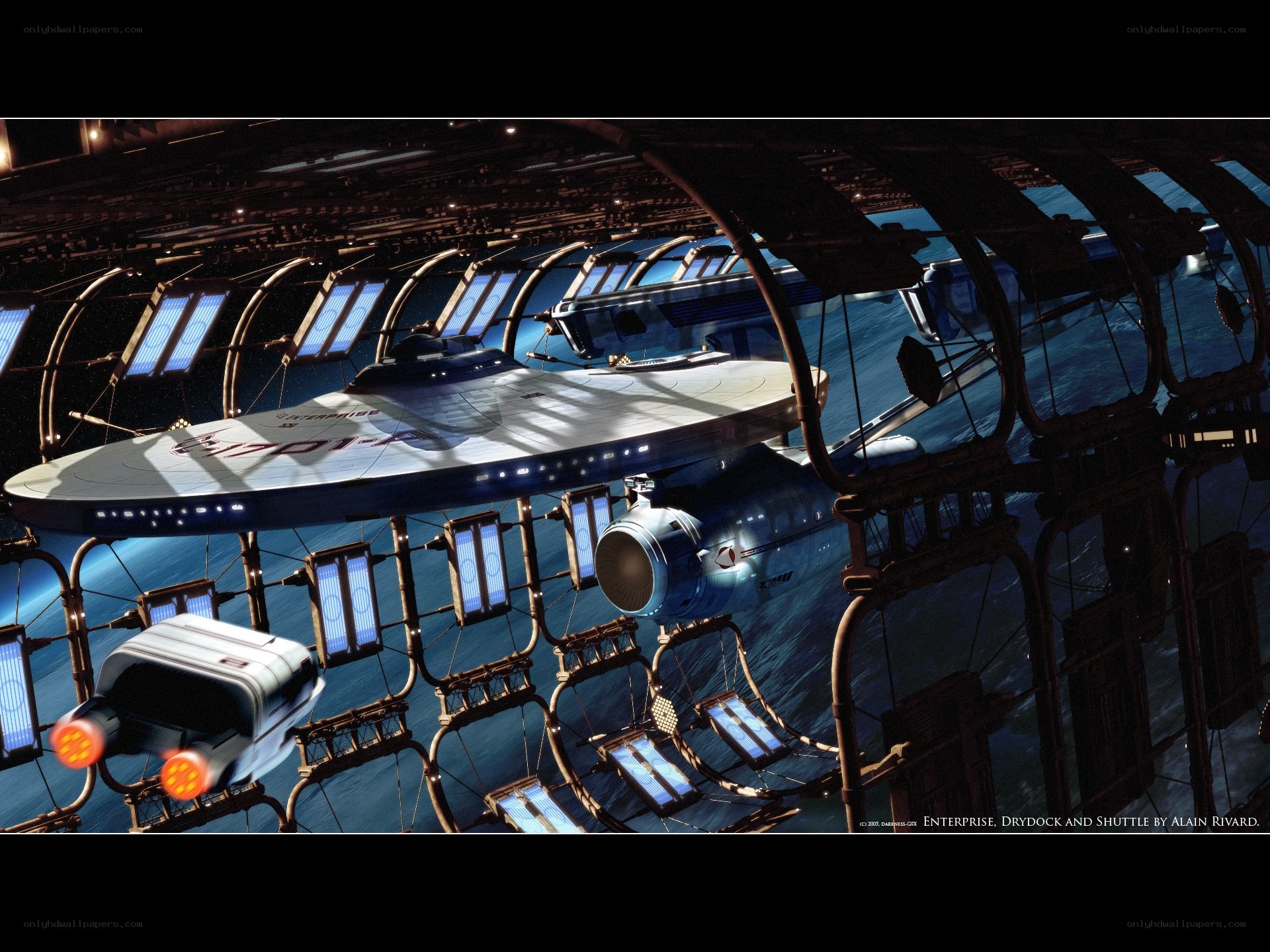Enterprise in drydock with shuttle