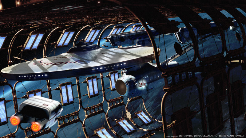 Enterprise in drydock with shuttle