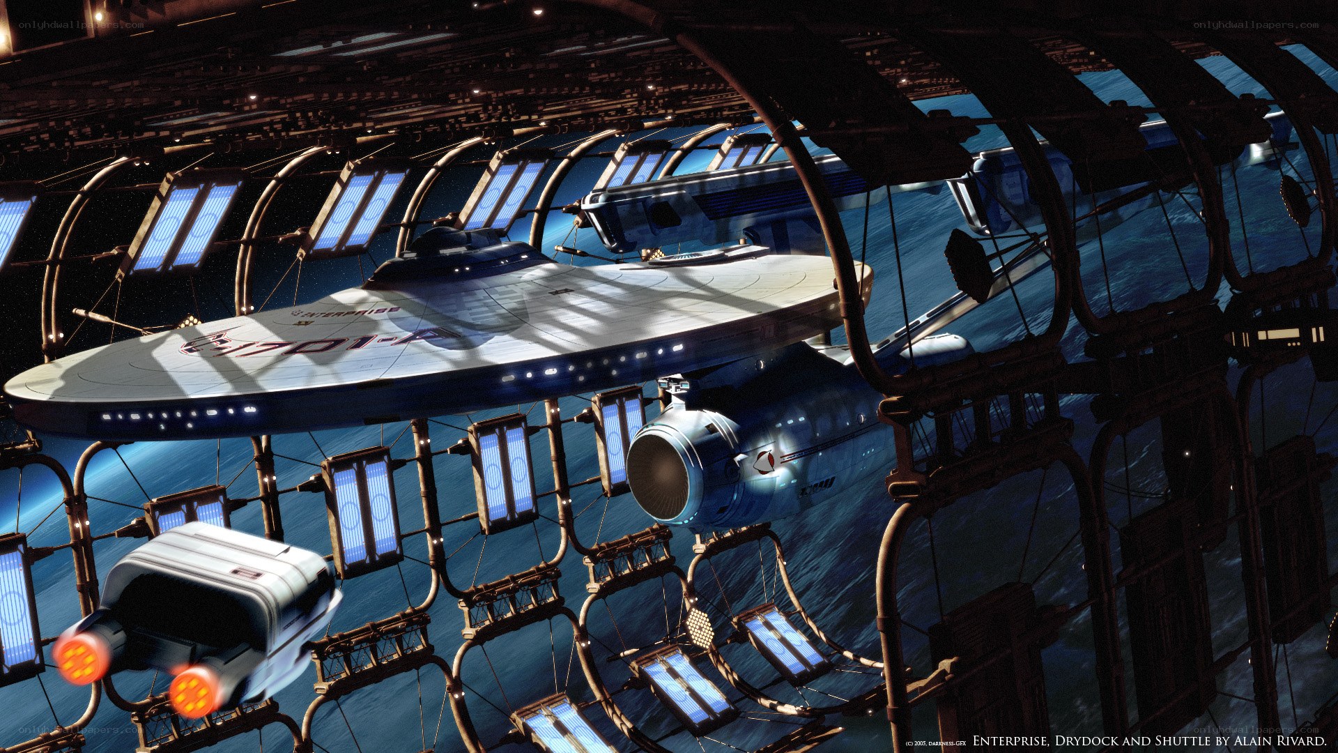 Enterprise in drydock with shuttle