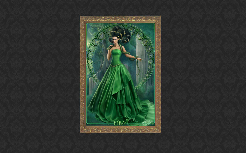 Envy: A green-clad woman with snakes