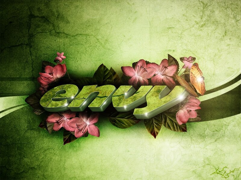 Envy text with flowers and butterfly