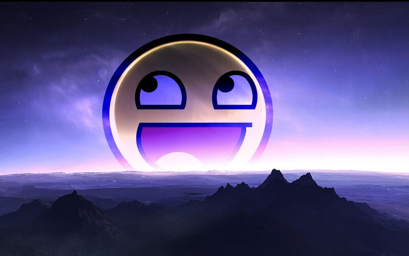 Epic smiley face over alien landscape