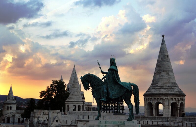 Equestrian Statue at Sunset — Orange