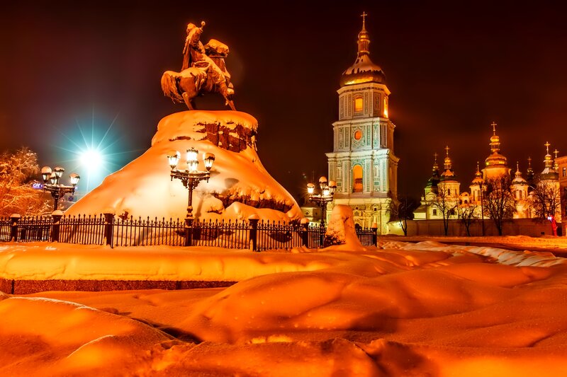 Equestrian Statue in Snow