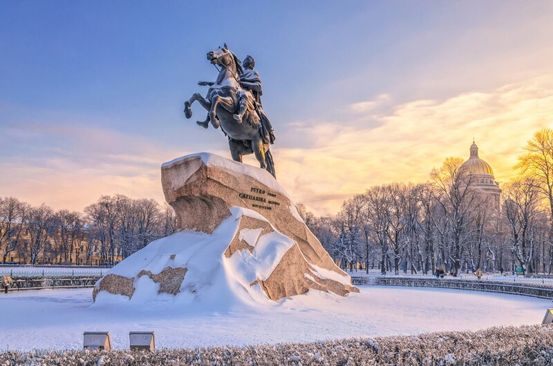 Equestrian Statue in Snow — White