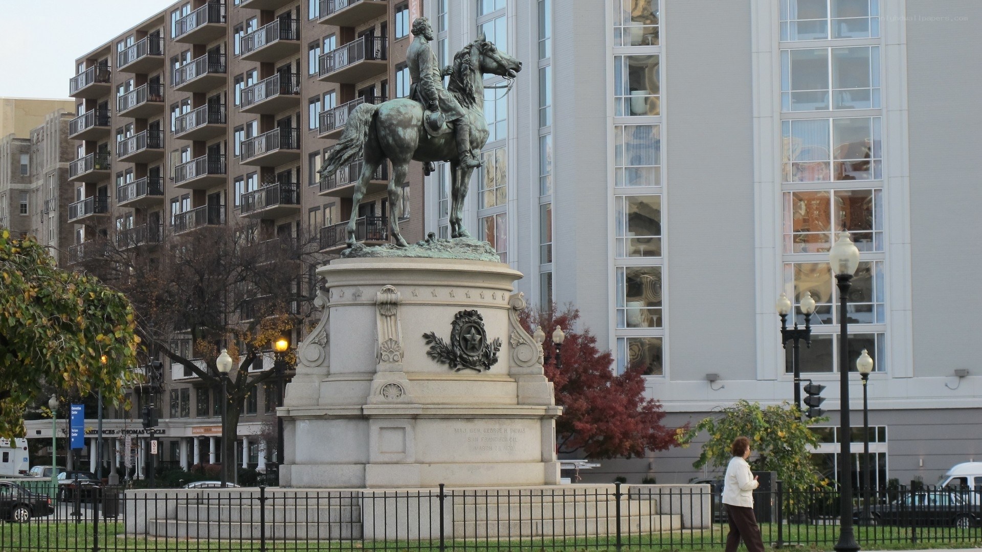 equestrian statue in urban park