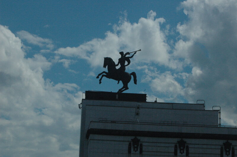 equestrian statue on building