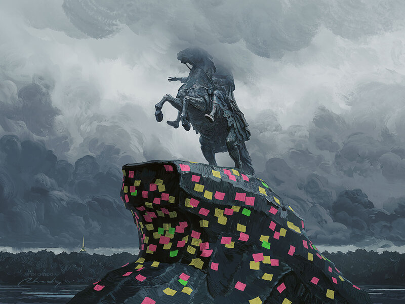 Equestrian Statue on Rock