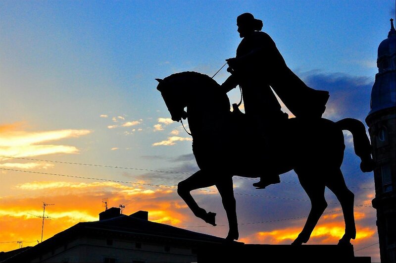 Equestrian Statue Silhouette — Blue