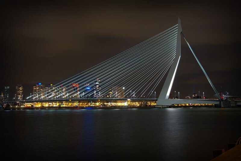 Erasmus Bridge at Night — Black, Dramatic
