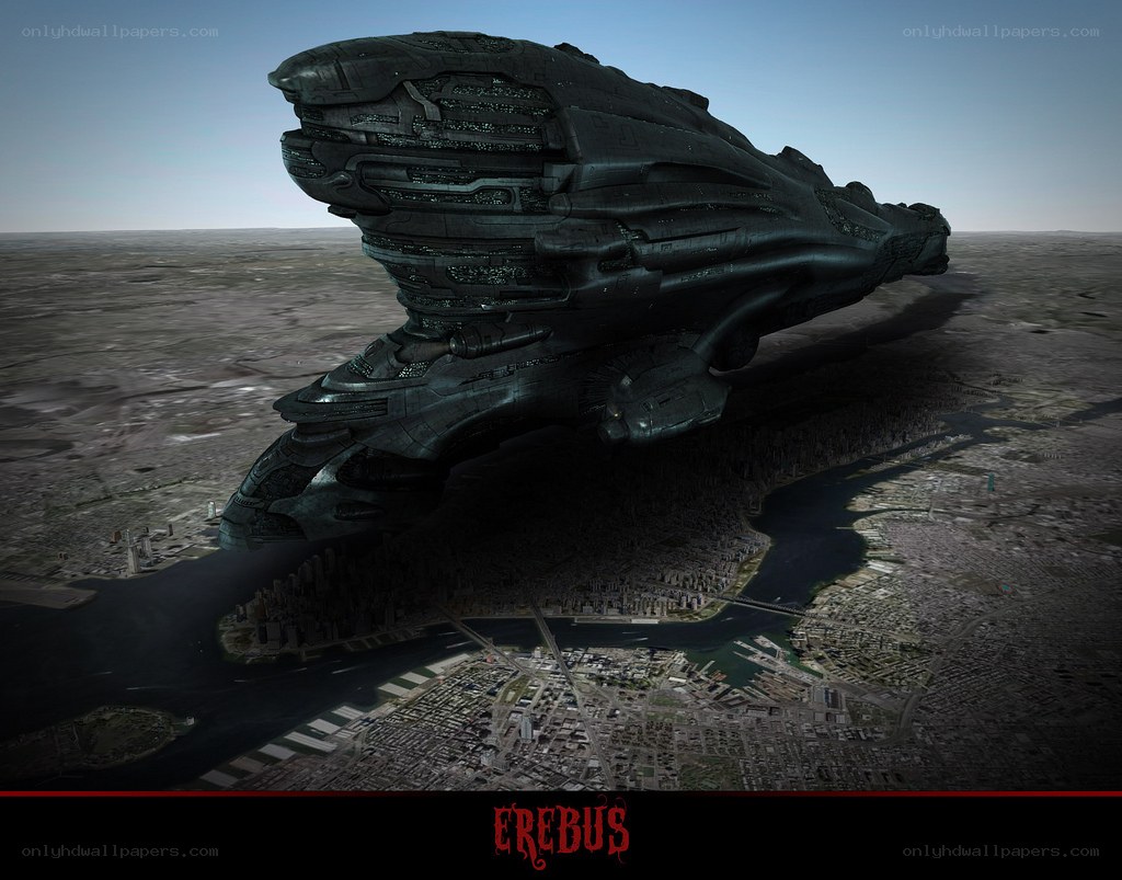 Erebus spaceship over city