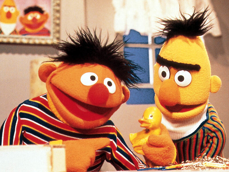 Ernie and Bert with a rubber duck