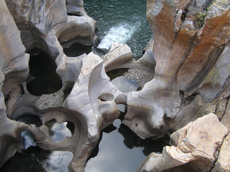 Eroded rock formations by river