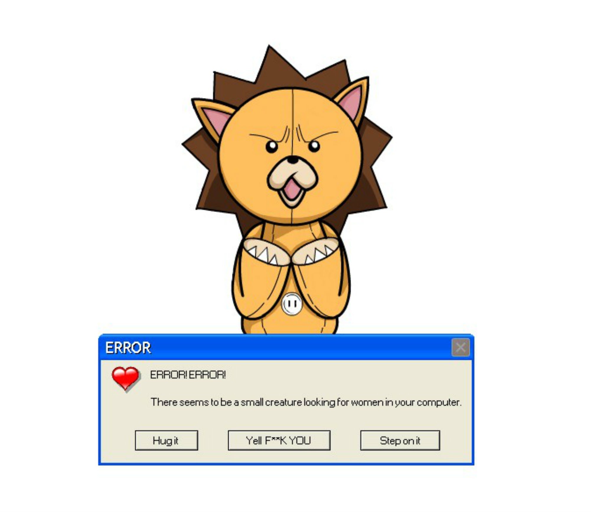 error message with cartoon lion