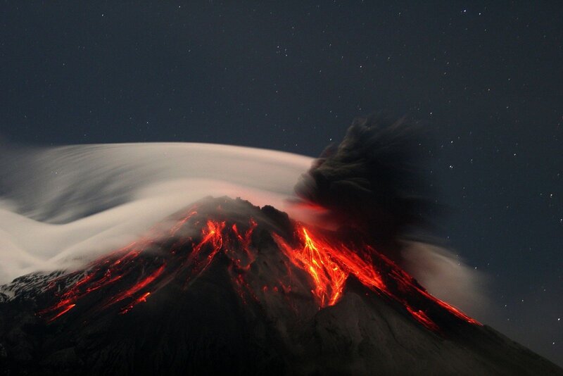 Erupting Volcano at Night — Dramatic