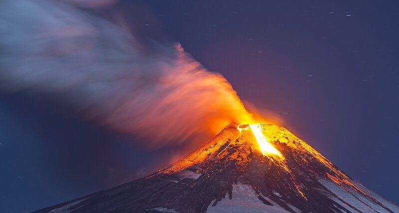 Erupting Volcano at Night — Orange