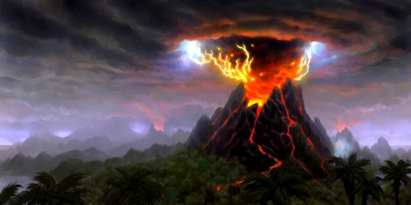 Erupting Volcano — Black, Dramatic, Night