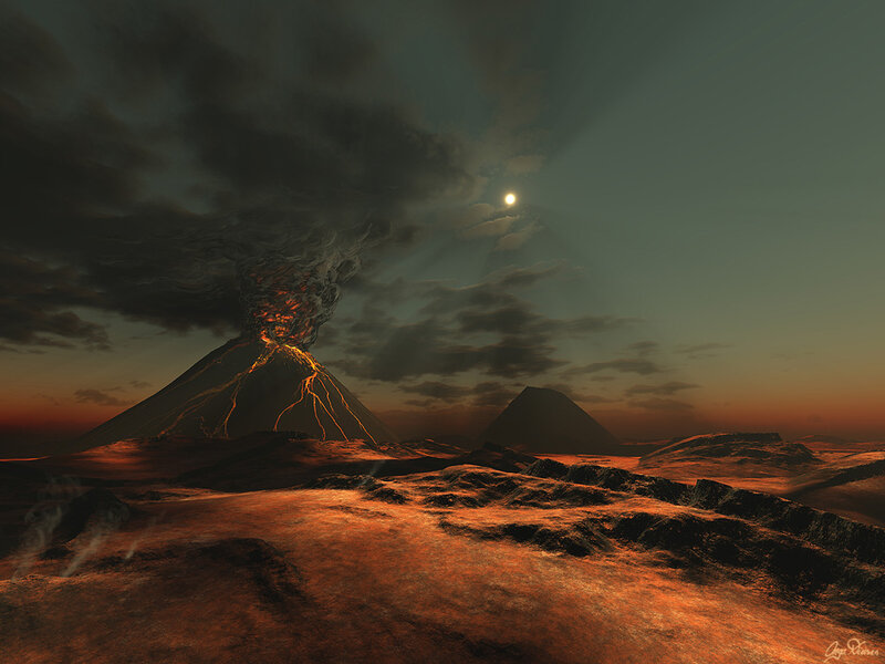 Erupting Volcano Landscape — Orange