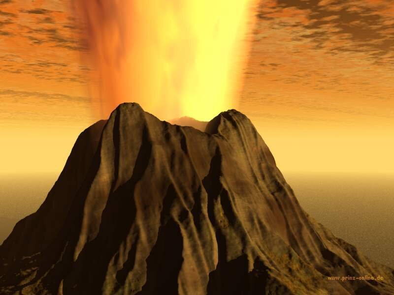 Erupting Volcano — Orange, Dramatic, Sunset, 3d Render